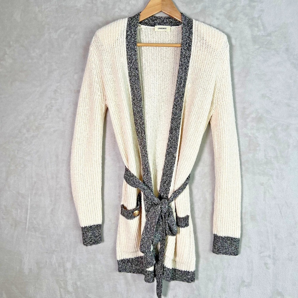 L'agence Cardigan Women's Lexington Knit Sweater Tie Gold Button Sz Medium?